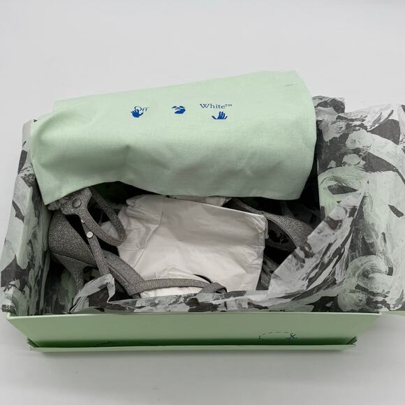 OFF-WHITE Virgil Abloh Glitter Zip Tie Silver Heeled Sandal NWB EU 39 US 9 $1195 - Picture 5 of 9